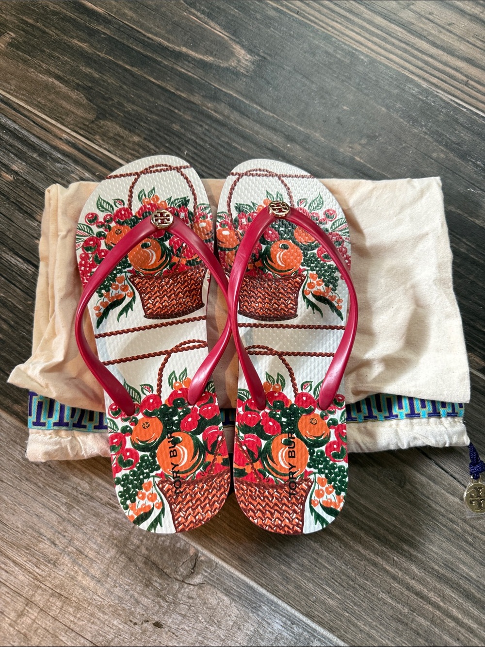 Tory Burch Floral Basket Print Flip Flop Sandals
